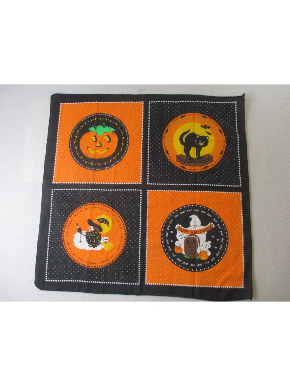 Vintage Halloween Bandana Black Cat Witch Pumpkin Ghost